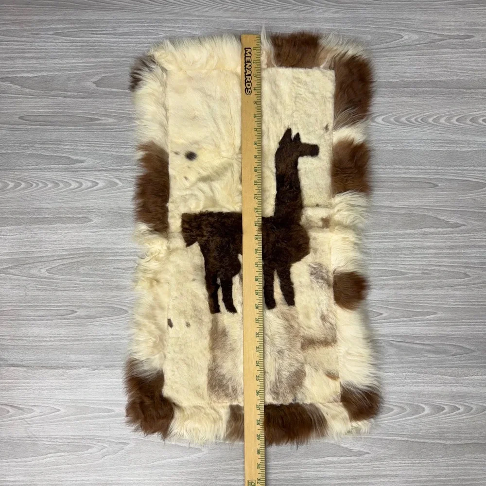Vtg Alpaca Hide Wall Hanging Rug Peruvian Llama Folk Art Patchwork Decor 18x30in